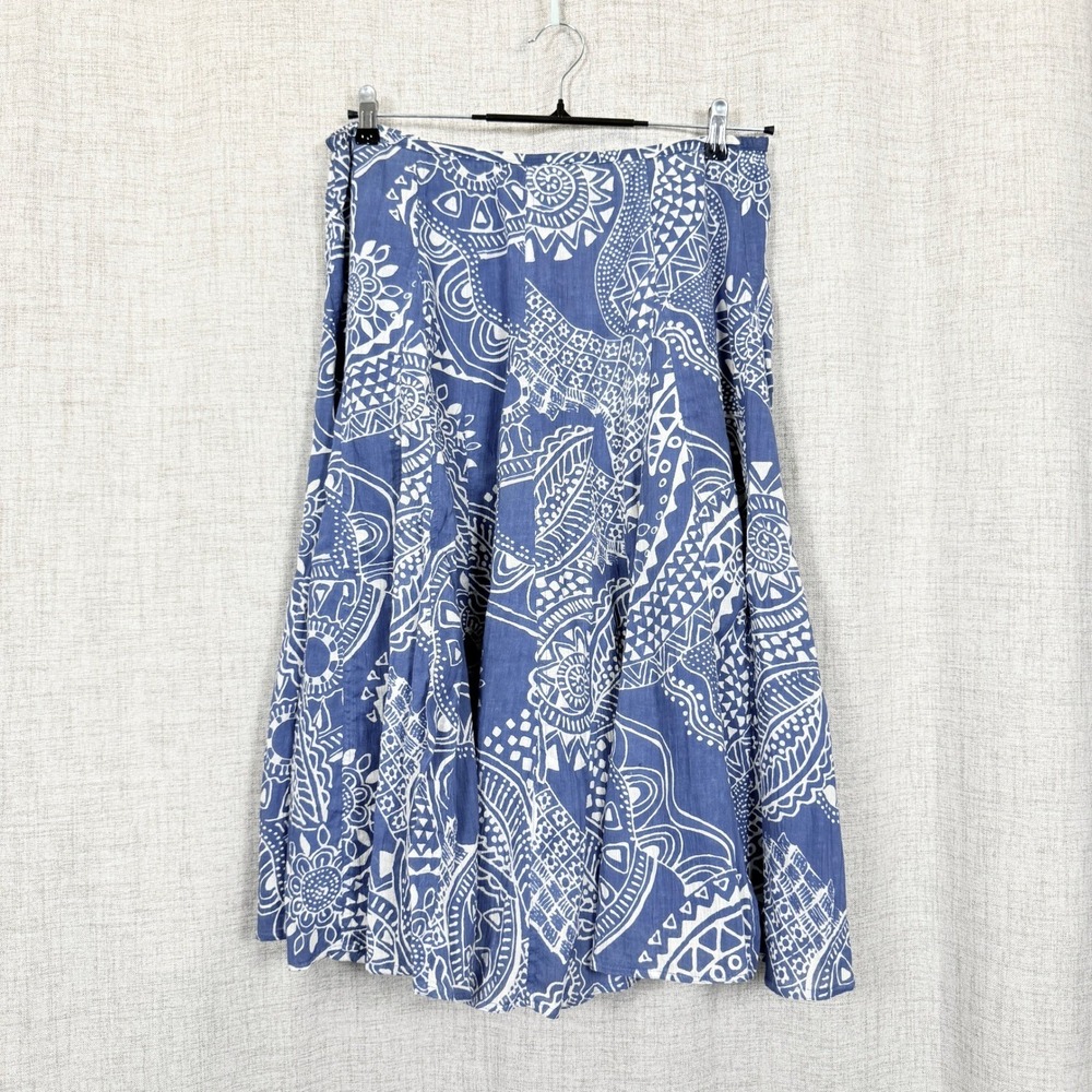 Chicos Boho Midi Skirt Sz L 100% Cotton Block Print Batik Coastal Artsy Resort